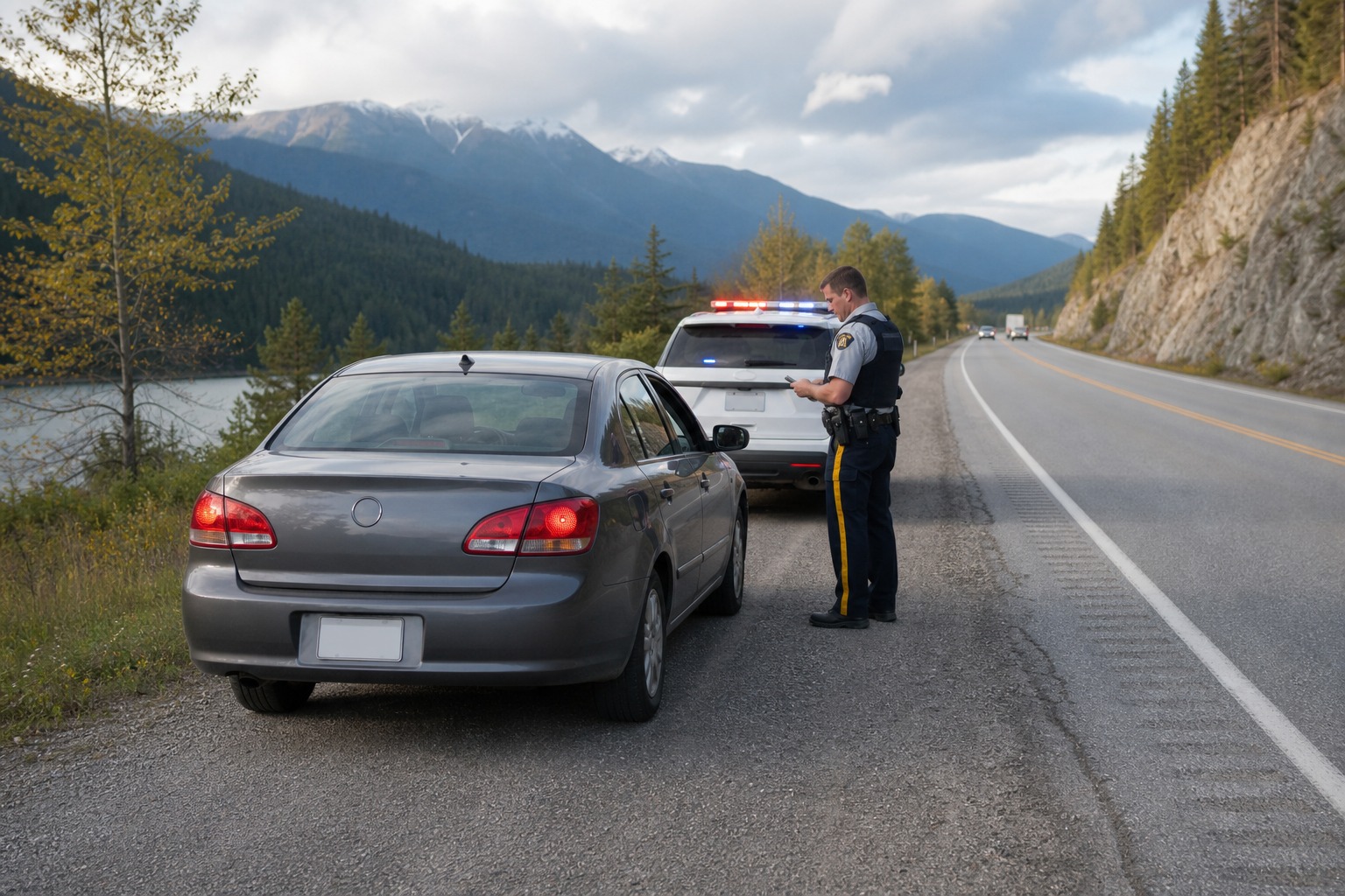 In the image, a vehicle has been stopped for excessive speeding. What speed over the posted limit can trigger impoundment?