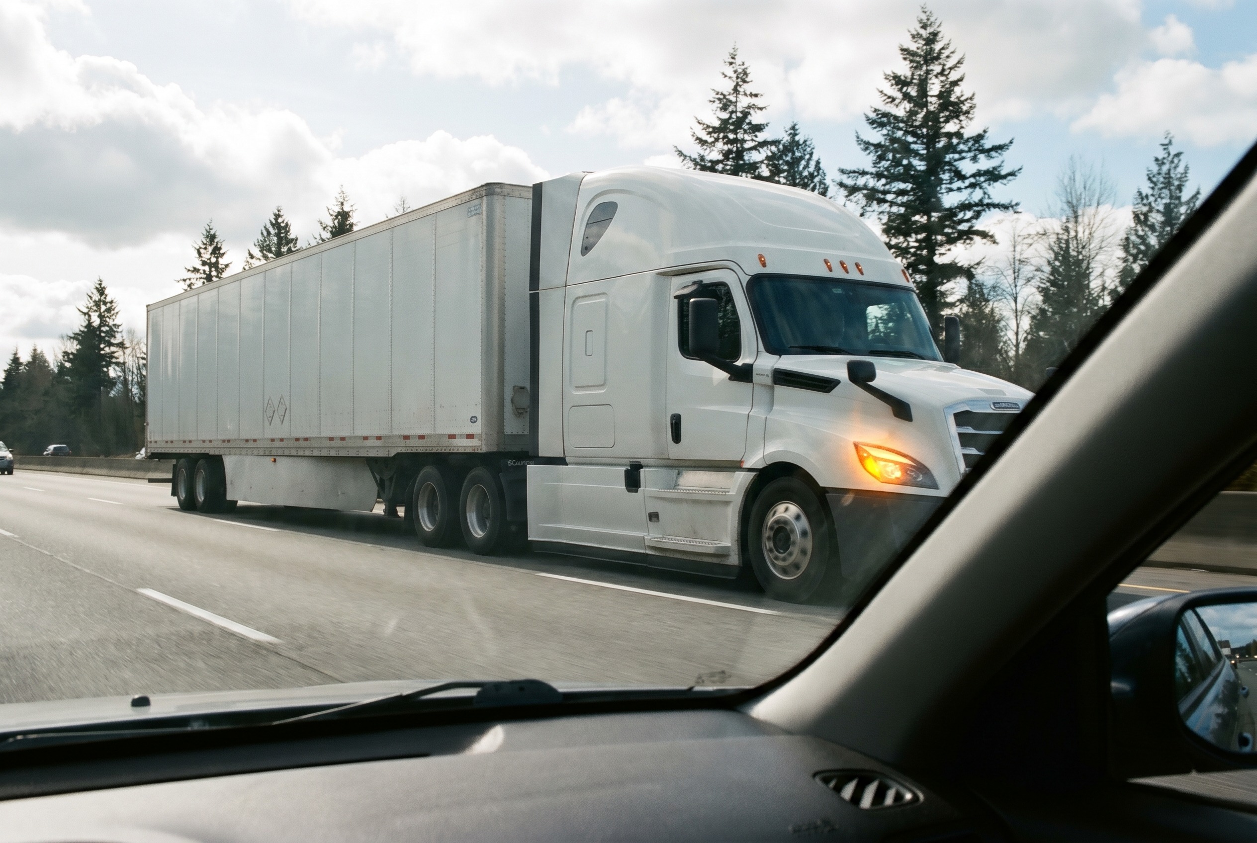 You are driving beside a large truck that signals a lane change toward you. What should you do?