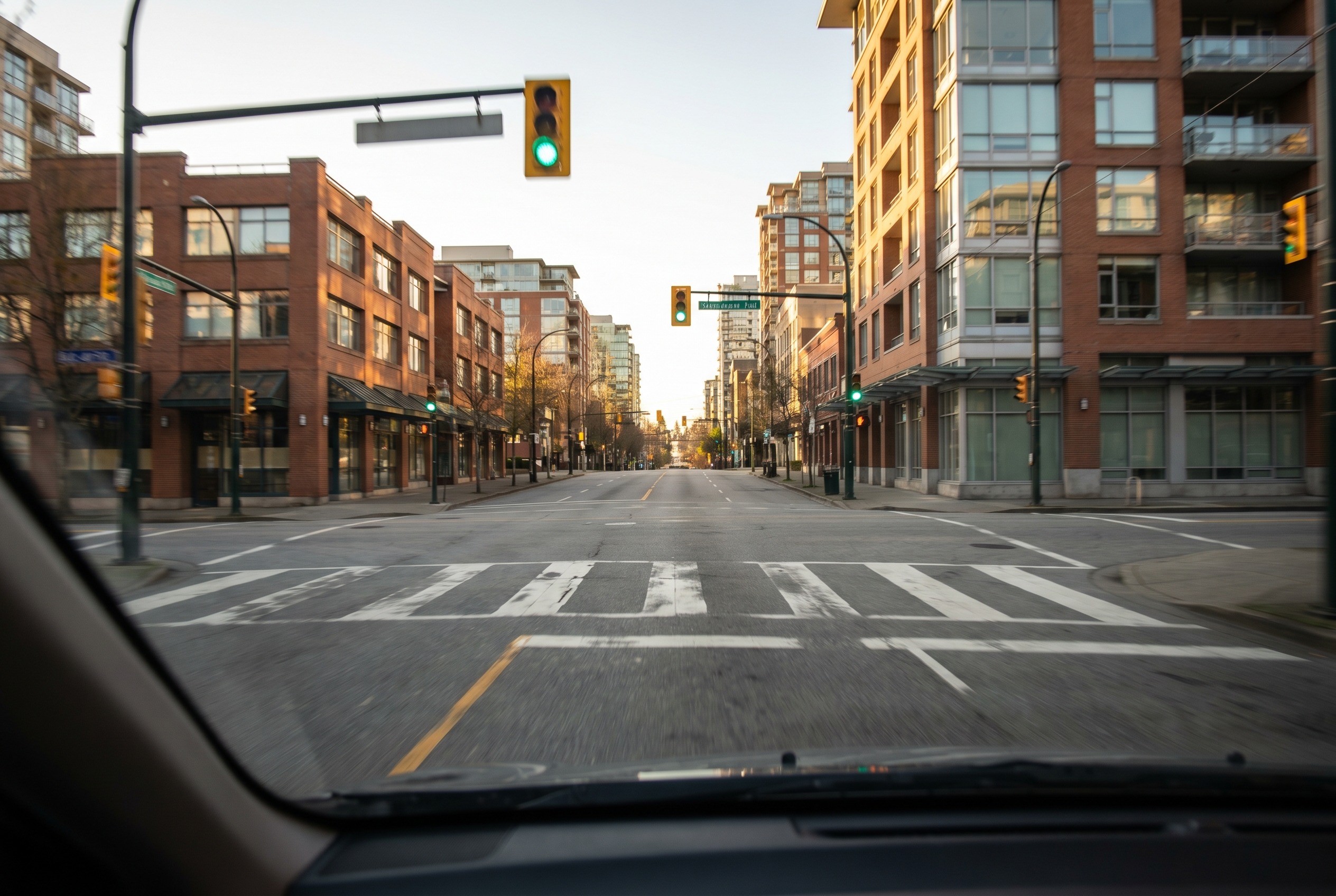 You approach a flashing green light in BC and the intersection appears clear. What should you do?