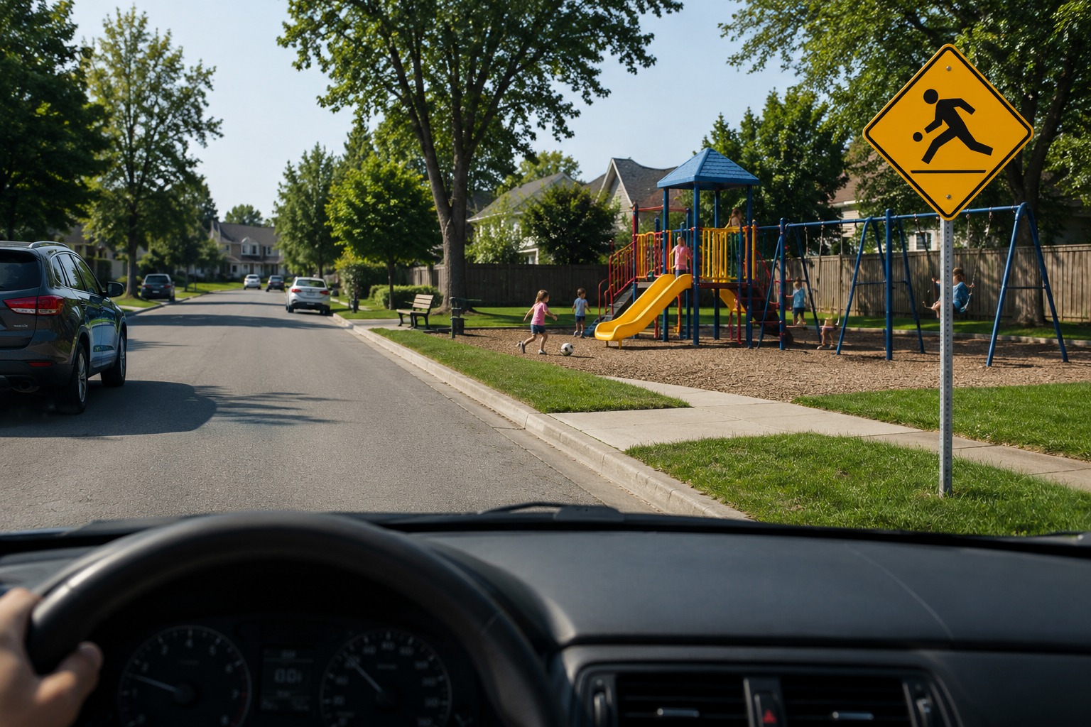 You enter a playground zone marked 30 km/h with no extra time tab. When does the limit apply?
