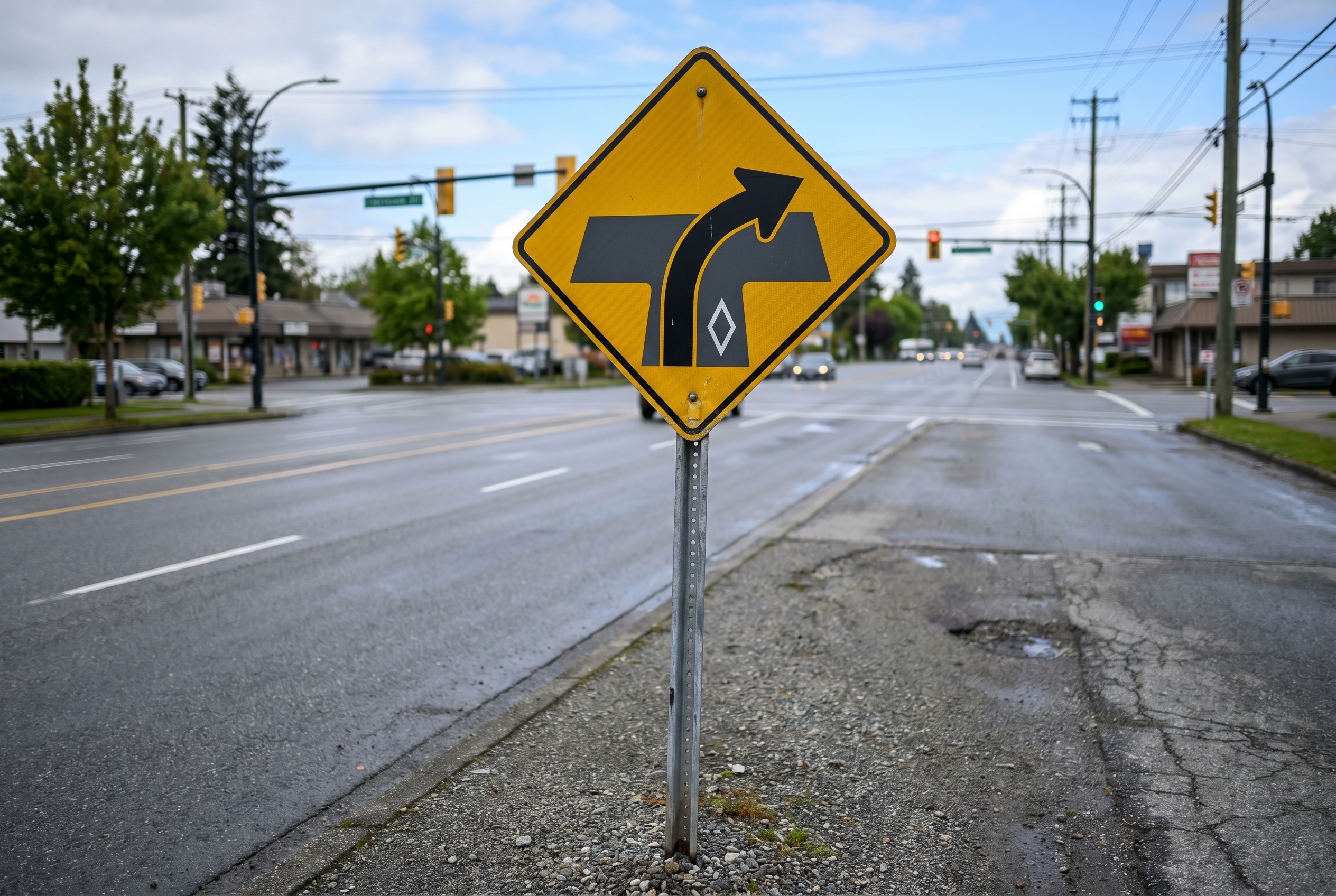 A sign shows that the curb lane of the cross street ahead is a reserved lane. Why does this matter before you turn?