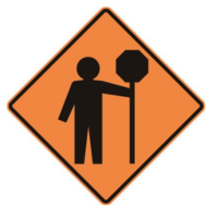 Flagperson Ahead road sign in BC