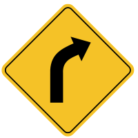 Curve Warning road sign in BC